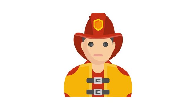 Vector illustration of a fireman avatar, featuring a helmet, uniform, and firefighting tools.