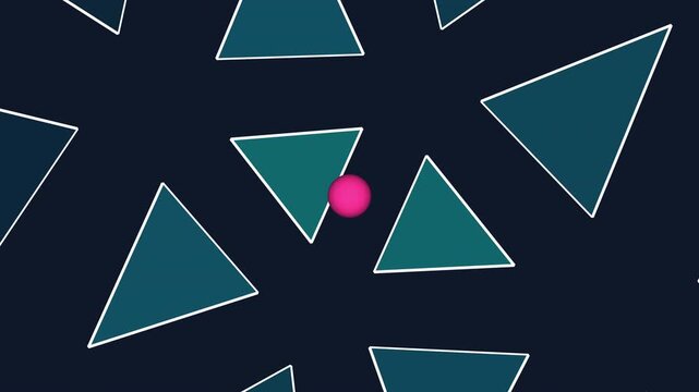 Procedural 3D animation of a viral capsid self-assembling from triangular subunits. Neon wireframe icosahedron structure with exploded view motion. Seamless loop for medical and biotechnology visuals.