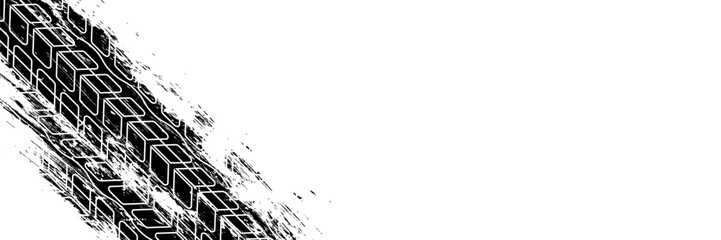 Tire tread marks, wheel textures, tire marks - car racing, motocross, drift, rally, off-road and others. Vector black isolated texture in grunge style with splashes.eps10 © sub