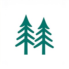 Fototapeta premium Two green pine trees isolated on white background minimalist forest illustration