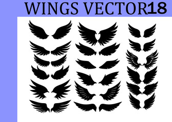 Obraz premium A curated selection of black silhouette wing displaying various styles of feathered angel wings and bird wings organized into three distinct vertical columns on a clean white background