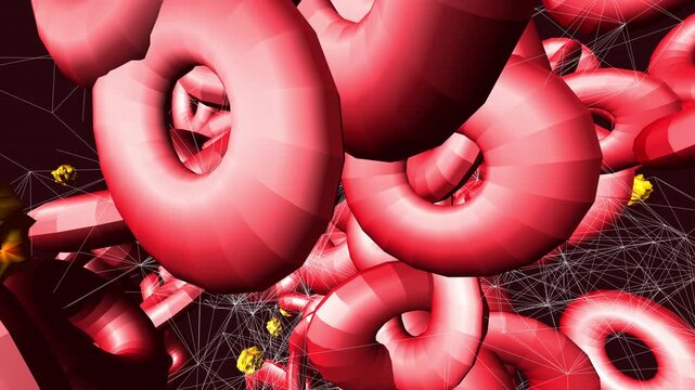 Macro visualization of hemostasis showing red blood cells trapped in a fibrin mesh during coagulation. Procedural 3D animation of cellular repair with seamless loop.