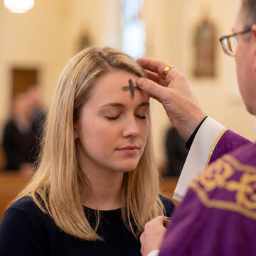 Woman receiving ash wednesday blessing