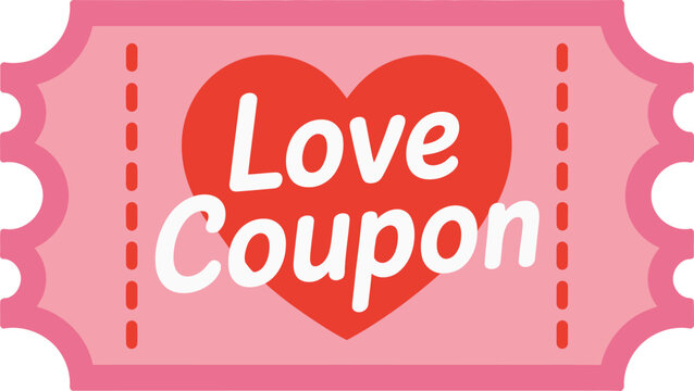 A pink coupon with a heart and the words 'Love Coupon' on it, perfect for Valentine's Day or romantic gestures.