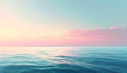 Obraz premium Ocean sunset horizon with vibrant pink sky and calm turquoise water at dusk