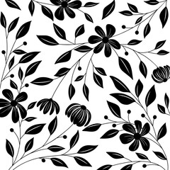 black and white seamless floral pattern