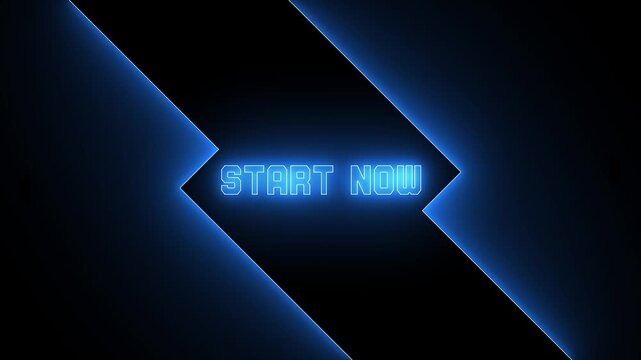 Start now text with glowing blue neon lines on black background, perfect for call to action and gaming start screens.