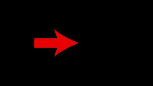 Directional arrow bouncing red color rightward animation isolated on black background