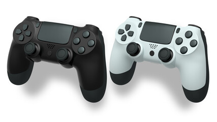 Wireless gaming controllers flying in air isolated on white background, symbolizing gaming technology concept © Vasyl Onyskiv