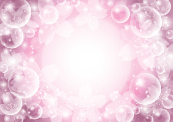 桜シャボン背景、くすみピンク、かわいい、イラスト