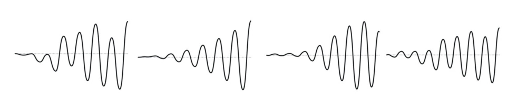 sinusoid fading signal set black curve sound wave 