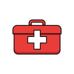 Obraz premium Red First Aid Kit Medical Supply Box Healthcare Icon Vector
