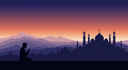 Fototapeta premium Peaceful Morning Prayer Silhouette with Minarets