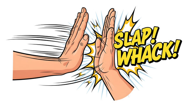Comic style pop art showing two hands hitting each other with high impact energy lines
