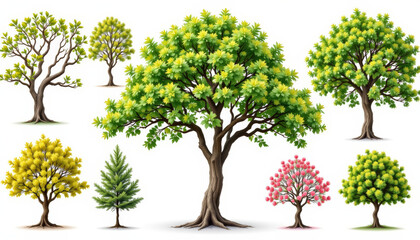 Obraz premium Tree foliage green nature botanical illustration spring isolated Tree foliage green nature botanical illustration spring isolated collection set