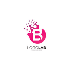 Vibrant pink letter B logo design with dynamic abstract particles, creating a modern and energetic visual identity, suitable for technology, scientific, or creative brand applications