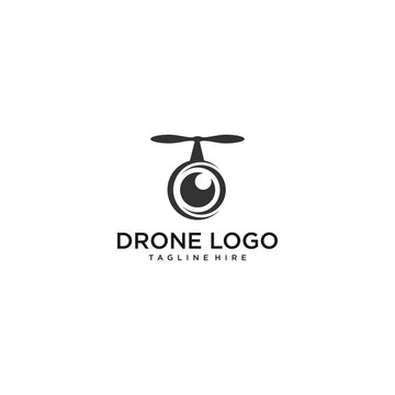 Sleek drone vision logo combining camera lens and propeller, ideal for aerial photography, videography, and remote sensing technology businesses