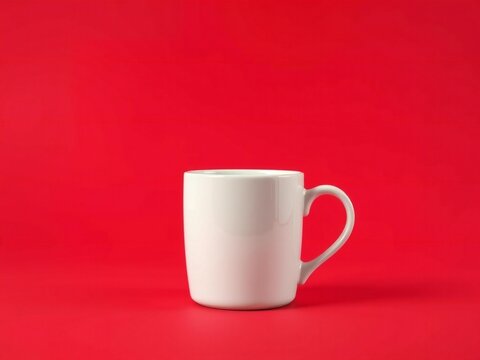 Single white mug on red background