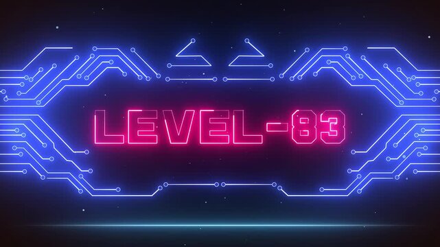 Level 83 gaming achievement screen with futuristic blue neon, great for gamer milestones and esports achievement reveals