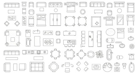 Collection of Architectural Furniture and Fixture Symbols for Floor Plans. © Rahmad