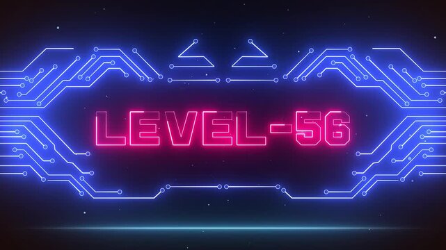 Level 56 gaming achievement screen with blue neon circuit patterns, perfect for gamer profile milestones and mid-level intros