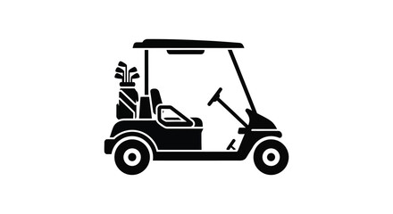 A minimalist depiction of a golf cart with clubs showcasing a bold solid black silhouette high quality professional