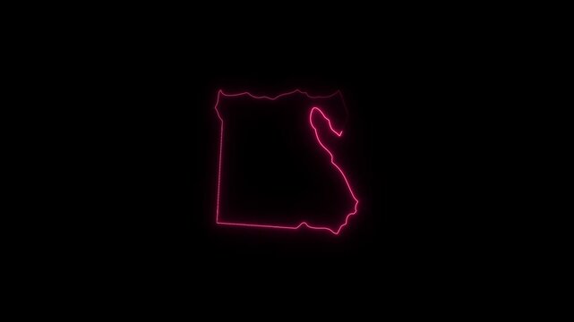 A vibrant pink neon outline traces the shape of Egypt on a stark black background, representing a modern, glowing map for travel and geography.