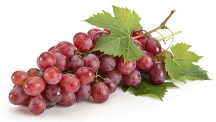 Fototapeta premium A fresh bunch of ripe red grapes isolated on a white background forms a juicy organic cluster of sweet fruit perfect for healthy wine or vegetarian dessert