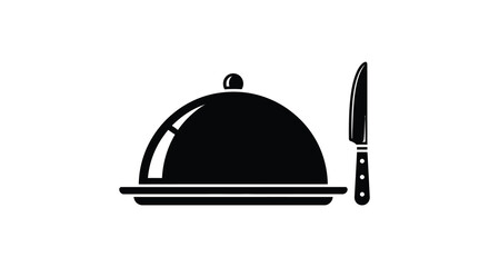 Fototapeta premium A minimalist depiction of a covered dish and dining knife presented as a striking black silhouette high quality