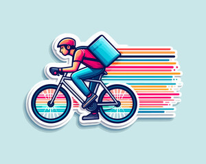 Fototapeta premium Food Delivery Cyclist Illustration – Dynamic Rider with Backpack