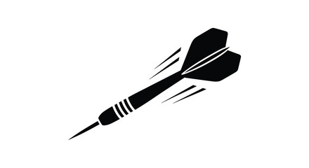 A sharply focused black dart is shown in flight against a plain white background a striking silhouette © Ajahar