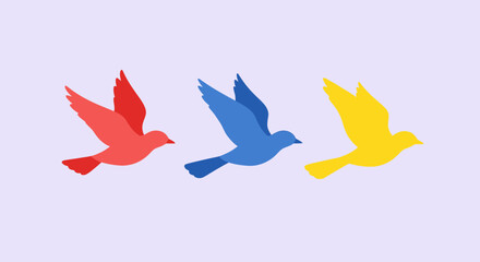Fototapeta premium Three colorful birds flying together in a row.