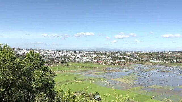 Pleiku Viet Nam Wide Landscape of Green Hills and Grass Field