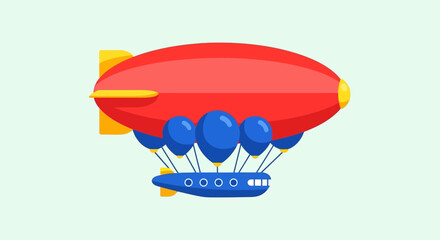 Vibrant red and blue zeppelin with yellow accents. © Abhinaya Project