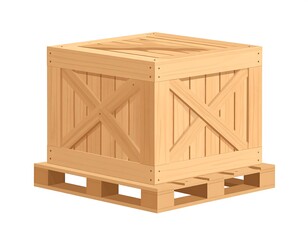 A detailed cartoon illustration of a wooden crate with an X on the side, sitting on a pallet