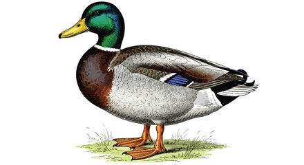 Obraz premium Colored duck swimming on water nature sketch