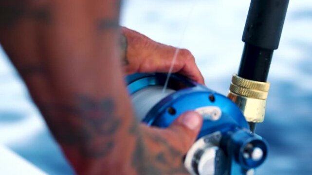 Close up of fishing rod and reel in Hawaii