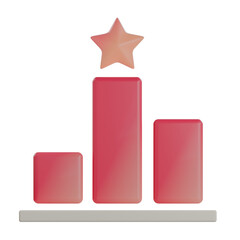 3D illustration of a podium with a star symbol representing victory and achievement in red and orange colors