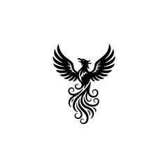 Obraz premium Black Phoenix Mythical Bird Icon for Logo Design