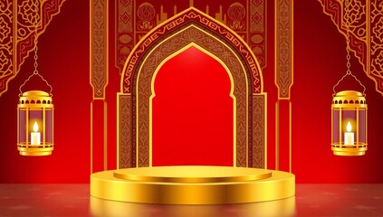 Ornate islamic archway with lanterns