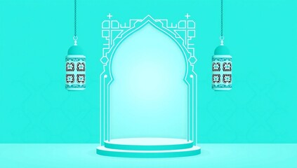 Elegant islamic archway with hanging lamps