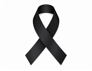 A digitally rendered, isolated, black ribbon, a symbol of mourning and remembrance, on white