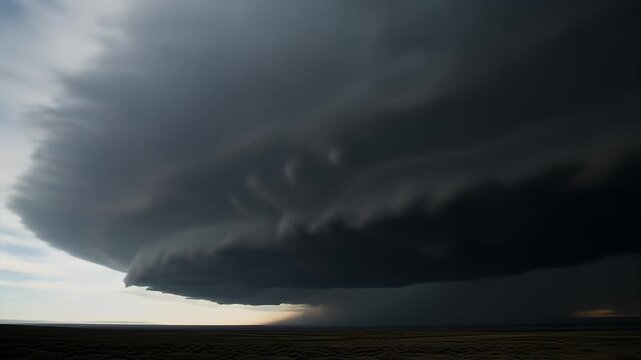 Dramatic Supercell Storm Cloud Formation over Rural Landscape.
