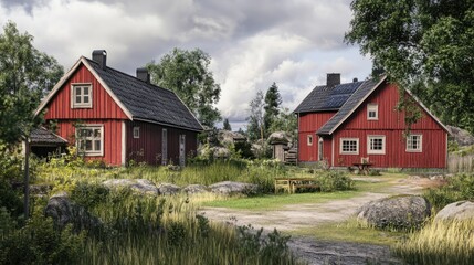 Serene Swedish Cottages in Rural Landscape