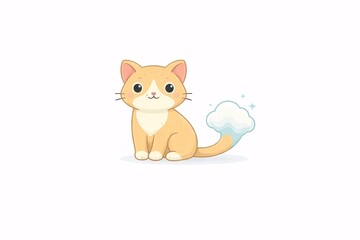 Obraz premium Cute Minimalist Cat with Cloud Tail Surreal Illustration