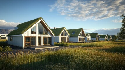 Obraz premium Eco-Friendly Houses with Green Roofs