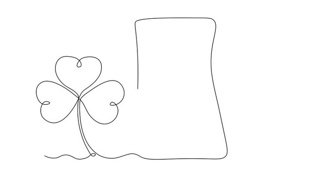 leprechaun's beer mug and clover, St. Patrick's Day, Self drawing animation one continuous line draw, logo on white background