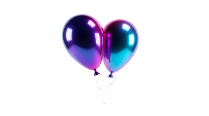 Pair of iridescent metallic balloons with holographic chrome finish in 3D render style