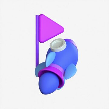 A 3D rocket ship next to a flag representing the launch and deployment of a beta software