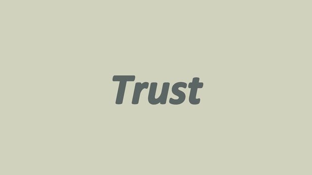 Simple graphic design featuring the word trust displayed prominently in block lettering across two separate muted backgrounds for conceptual use